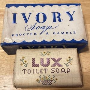 Ivory bar soap and Lux beauty bar soap 1943
